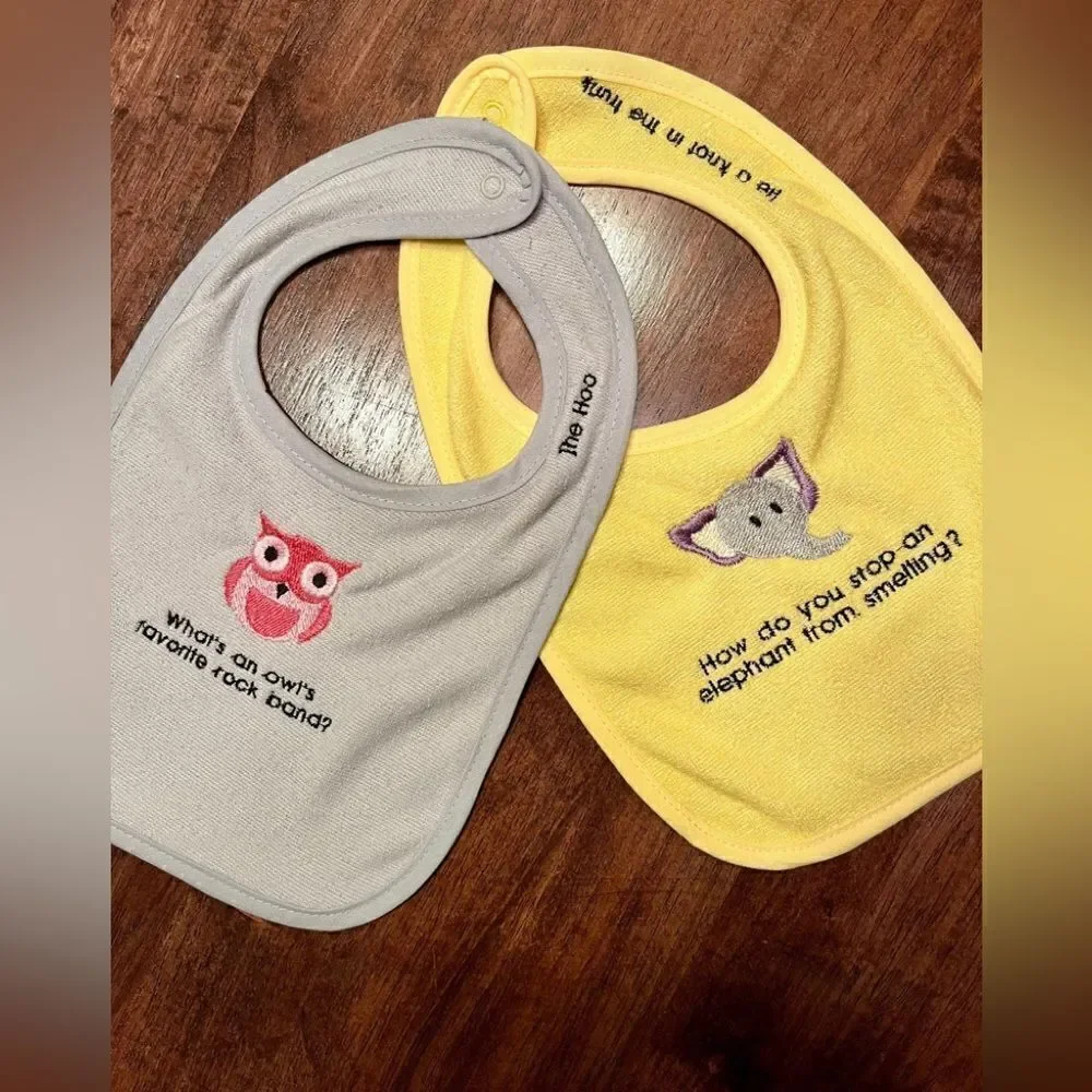 Luvable Friends Terry Bibs Custom Embroidered with Animals and Jokes- 5 bibs
